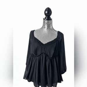 Torrid Black Peplum Blouse with Lace Detail